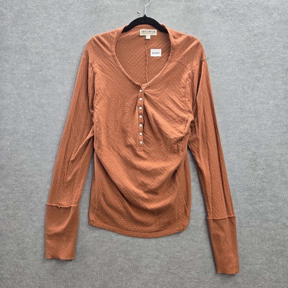 Idyllwind Lambert Women Button Up Shirt XL Brown Henley Pearl Knit READ